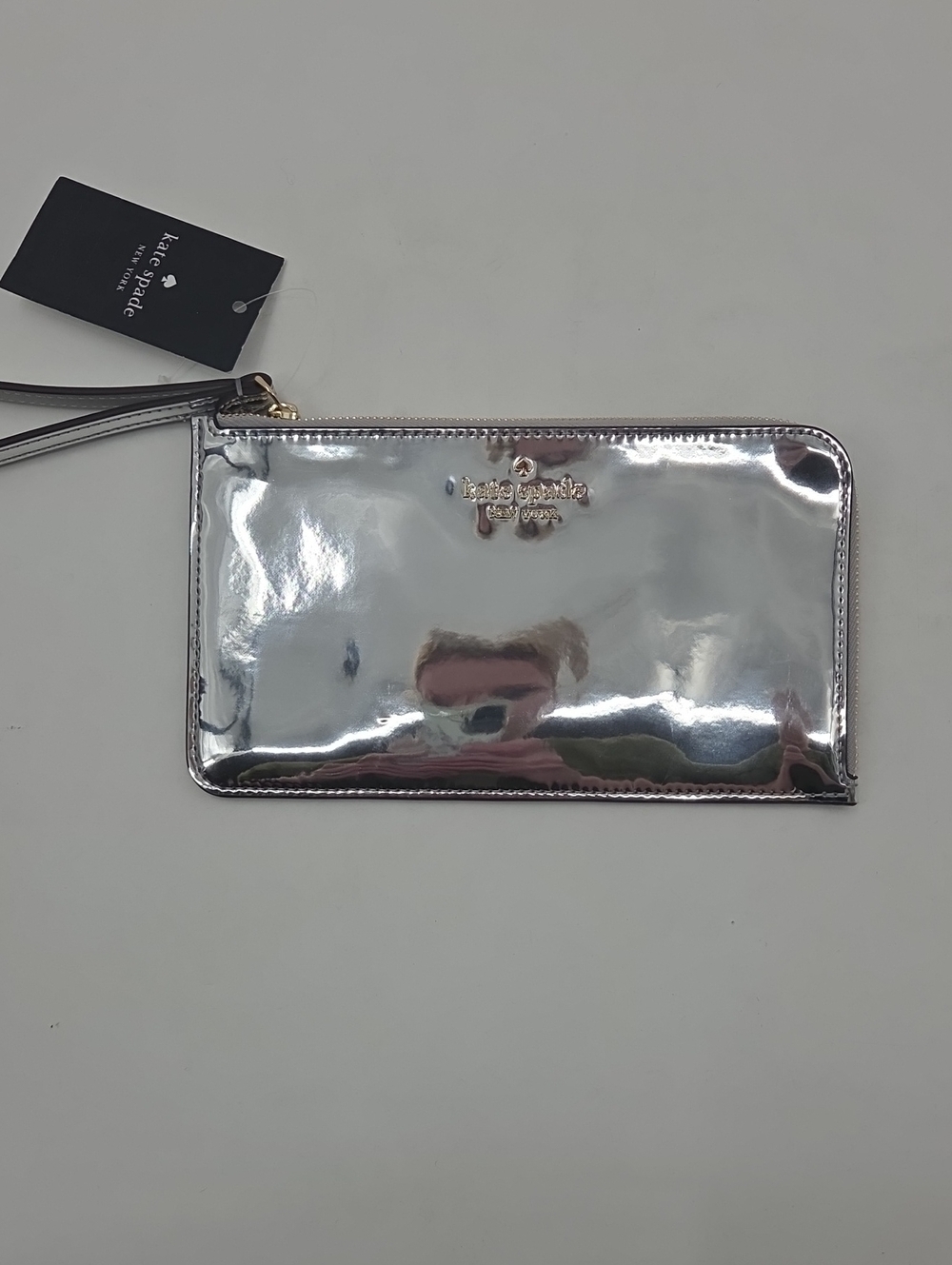 kate spade Metallic Silver Zip Wristlet